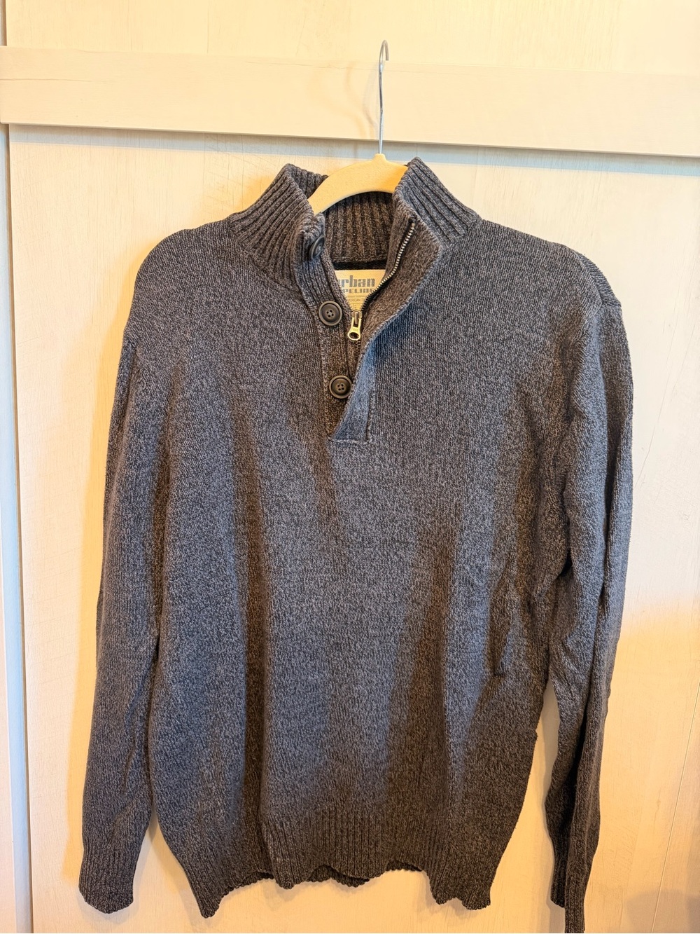 Urban Pipeline Men's Gray Half-Zip Button Mock Neck Sweater